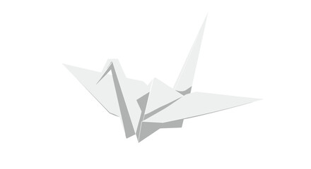 Origami paper crane on white background with minimalist 3d design