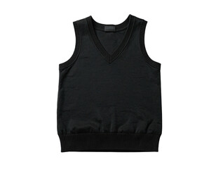 Simple black sleeveless sweater with deep V-neck and ribbed hem