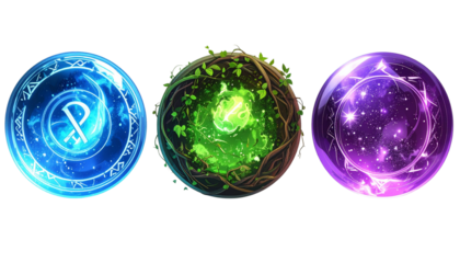 Fantasy rune magic circle bundle isolated on transparent background