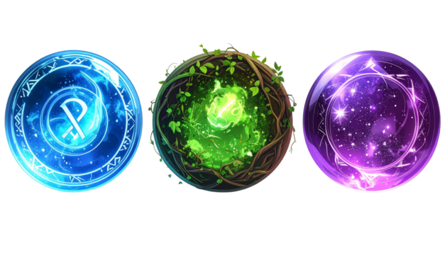 Fantasy rune magic circle bundle isolated on transparent background