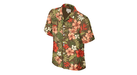 Tropical hawaiian shirt with floral pattern and short sleeves