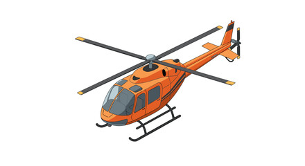 Detailed isometric helicopter design with orange and gray color scheme