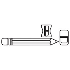 Outline Illustration of Essential Stationery Items: Pencil, Sharpener, and Eraser