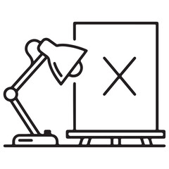 Desk Lamp Next to Easel with Cross Mark Illustration