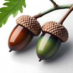 two acorns on a white background