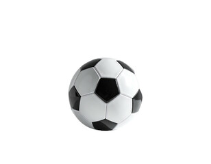 Obraz premium Classic black and white soccer ball isolated against a stark black background