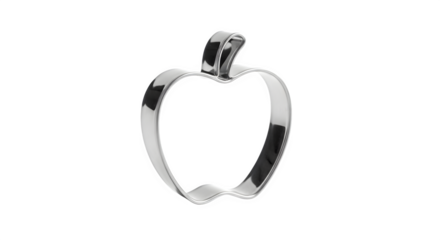Shiny metal apple shaped cookie cutter isolated on transparent background, perfect for baking applethemed treats and adding a touch of autumn to your kitchen