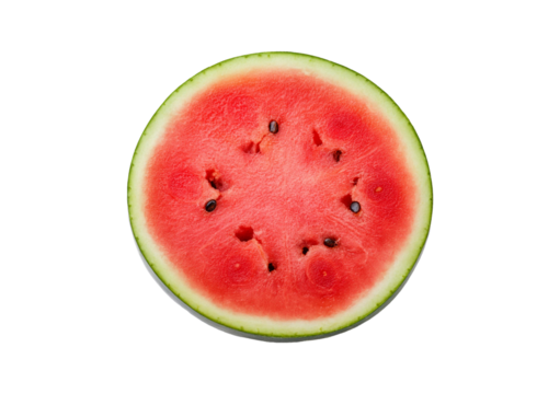 Half slice of Watermelon, summer concept top view full length, isolated on transparent or white background