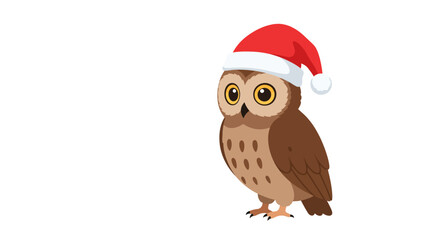 Cute cartoon owl wearing a festive Santa hat for Christmas.