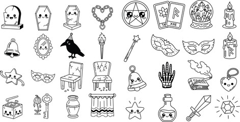 Spooky Halloween Elements Collection Engraved Icon