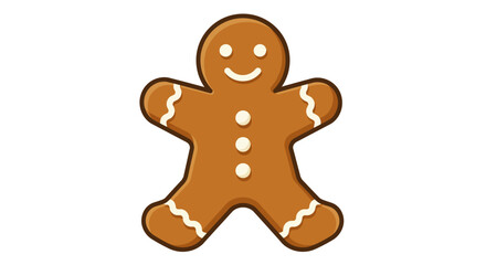 Smiling gingerbread man cookie with white icing decoration.