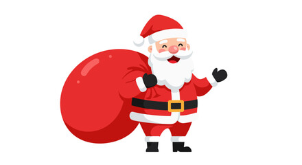 Jolly Santa Claus carrying a large red sack full of Christmas presents.