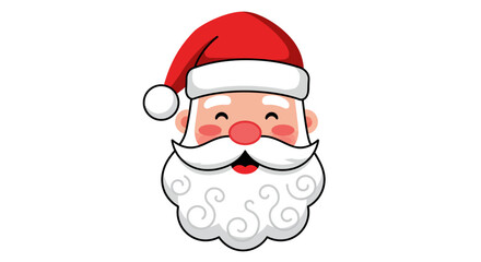 Cartoon Santa Claus head smiling with red hat and white beard.