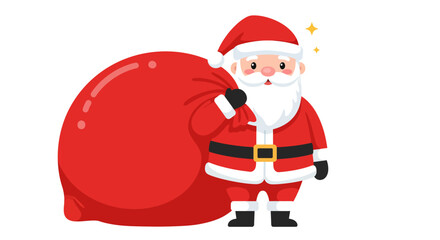 Jolly Santa Claus carrying a large red sack full of Christmas gifts.