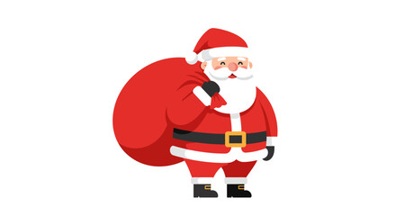 Cartoon Santa Claus Carrying a Large Red Gift Sack for Christmas.