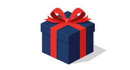 Elegant Blue Gift Box with Red Ribbon and Bow.