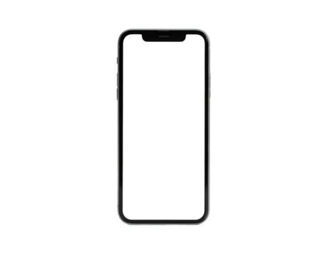 Front view of a smartphone with a black screen, set against a black background
