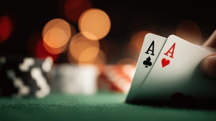 Two Aces Playing Cards Hand Casino Poker Game Bokeh Background