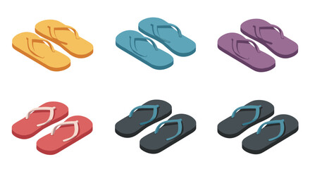 Colorful isometric flip flops collection for summer fashion concepts