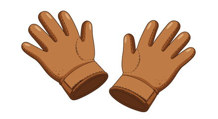 Fototapeta premium Cartoon style brown leather gloves with stitched details on white background