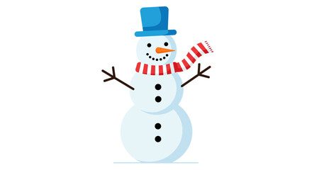 Cheerful snowman wearing a blue hat and striped scarf.