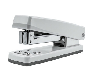 Close-up of a white stapler, angled, on a transparent background