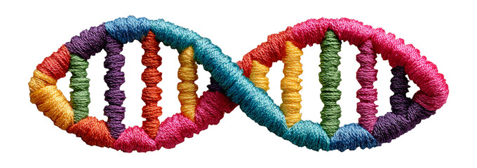 Colorful Embroidery Representation of DNA Structure on Transparent Background