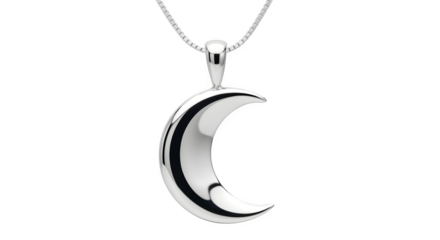 A crescent moon pendant necklace made of silver isolated on transparent background, a timeless and elegant piece of jewelry for any occasion