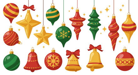 Vibrant Christmas tree ornaments collection festive holiday decorations.