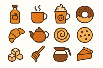 Autumn-themed icons: coffee, pastry, and seasonal treats