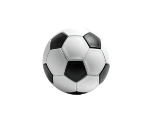 A soccer ball in white and black polygons, isolated against a black background