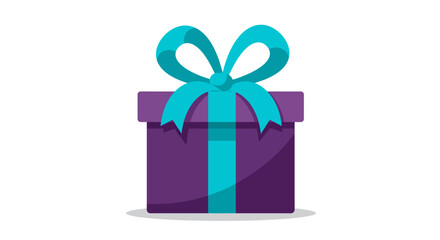 Vibrant Purple Gift Box with Teal Ribbon and Bow Illustration.