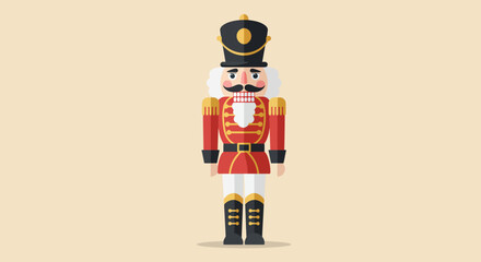 Classic wooden nutcracker soldier in a festive red uniform.