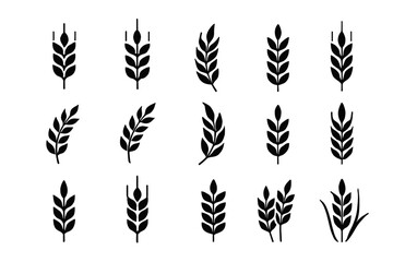 Collection of black wheat icons featuring various stylized designs