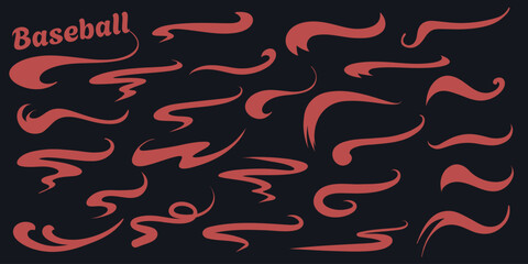 Retro swoosh baseball text tails. Typography underline swash ornaments for font design and sporty lettering. Vector illustration.