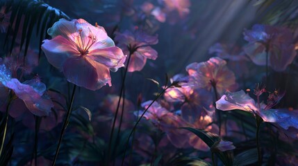 Pink flowers night garden