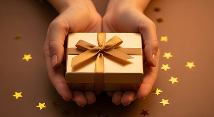 Celebrate Moments The Perfect Gift Awaits Wrapped in Gold Ribbon for Timeless Elegance Luxury Giving Presenting Joy Surprise Celebration Tradition