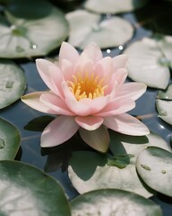 Beautiful Pink Water Lily Blooming on a Pond 