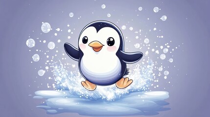 Cute penguin in playful splash