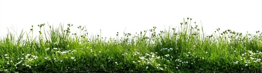 Obraz premium Grass and Daisies Isolated on White Background.