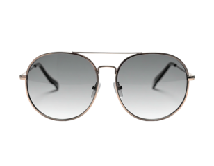 Aviator-style sunglasses with a gradient lens, gold frame, and black temples