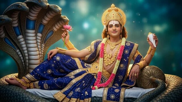 Deity of Vishnu Reclining on Shesha Naga, Symbolizing Protection and Cosmic Order for Diwali Navratri Dussehra Narasimha Vamana Kurma Varaha Parashurama Jayanti Anant Chaturdashi Devshayani Ekadashi