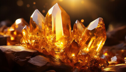 Citrine Crystal Cluster Shining With Golden Light