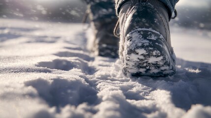 Snowy path hiking boots