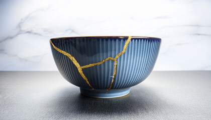 Kintsugi Repaired Ceramic Bowl With Gold Seams