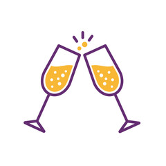 Fototapeta premium Cheers with two champagne glasses clinking in celebration 