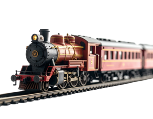 Miniature model steam train on tracks, a classic design with several cars