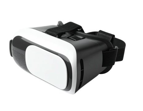 A close-up, white-and-black head-mounted display for virtual reality