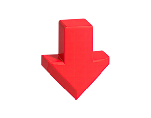 Rendered 3D red arrow pointing downwards against a stark black background