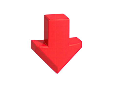 Rendered 3D red arrow pointing downwards against a stark black background
